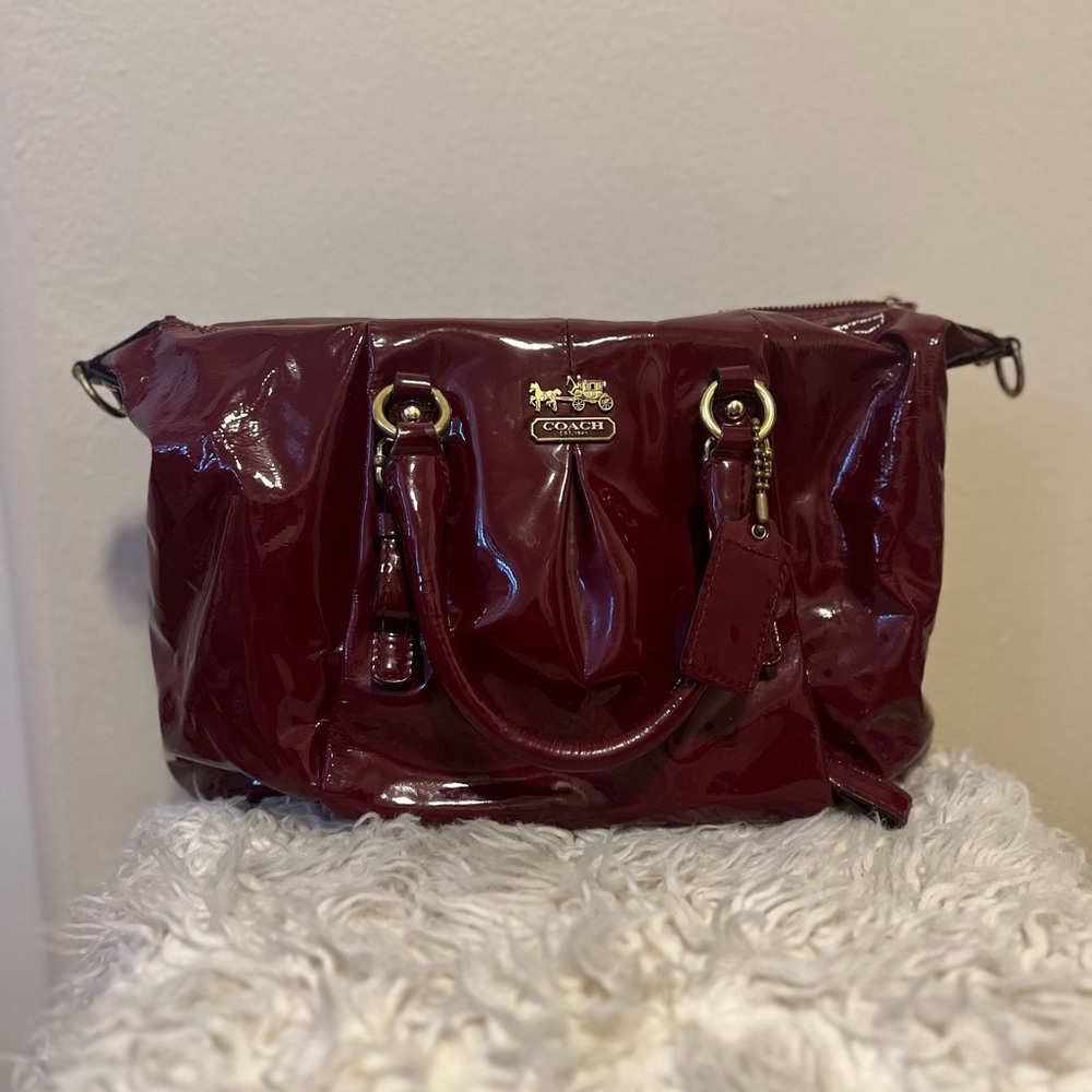 Coach Deep Red Patent Leather Shoulder Bag